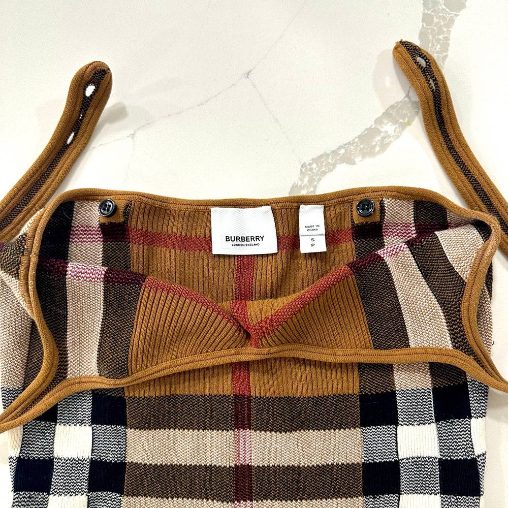 Burberry Checked Bodysuit in Brown Size S
